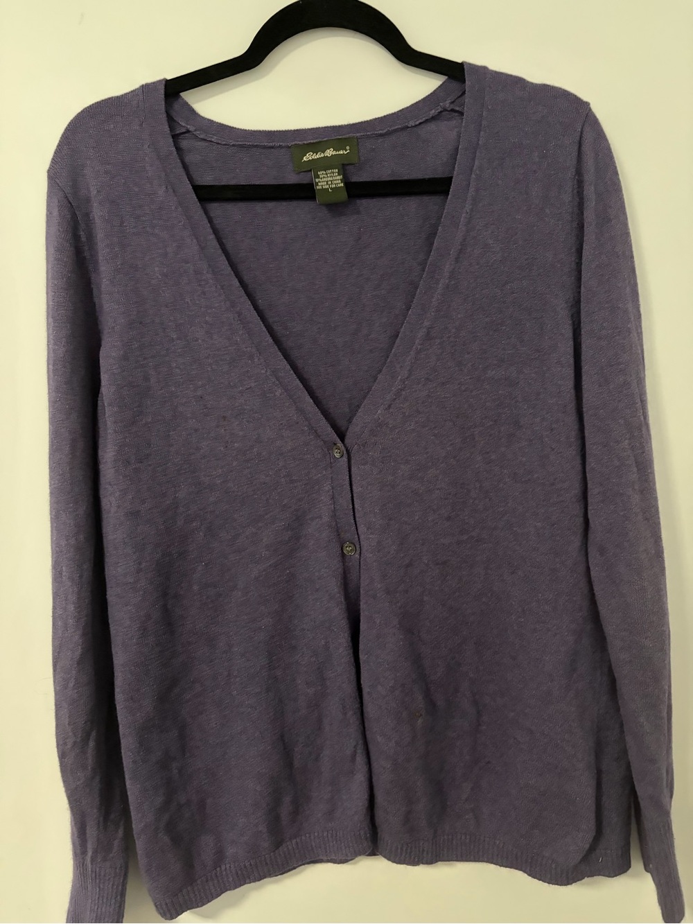 Eddie Bauer Lavender V-Neck Button Front Cardigan